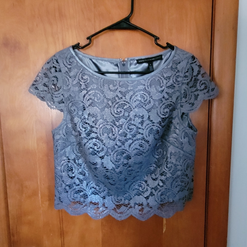 WHBM Silver Grey Lace Crop Top